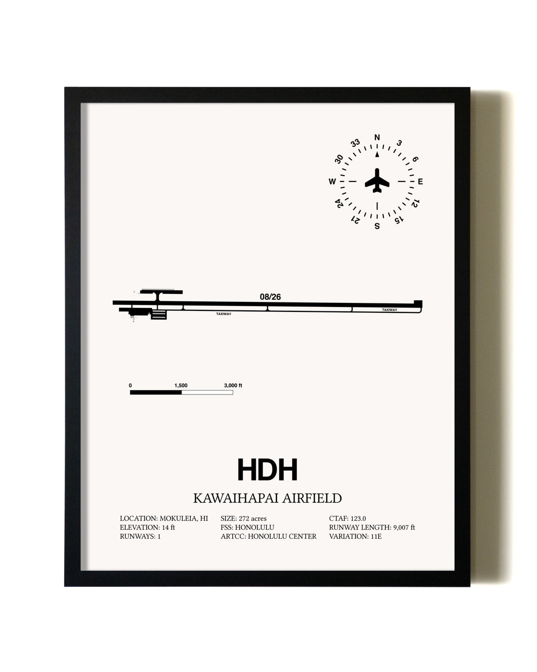Framed Kawaihapai Airfield wall art poster in black frame