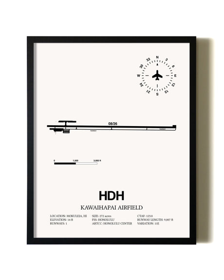 Framed Kawaihapai Airfield wall art poster in black frame
