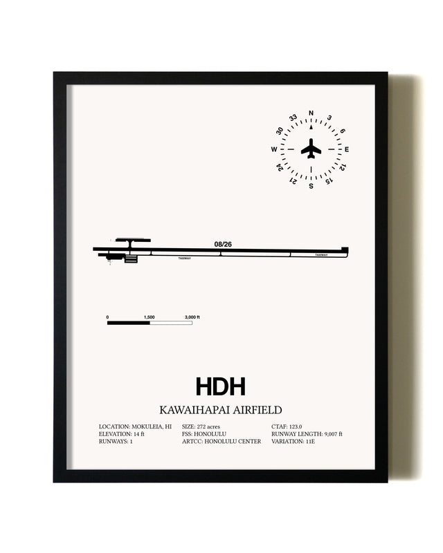 Framed Kawaihapai Airfield wall art poster in black frame