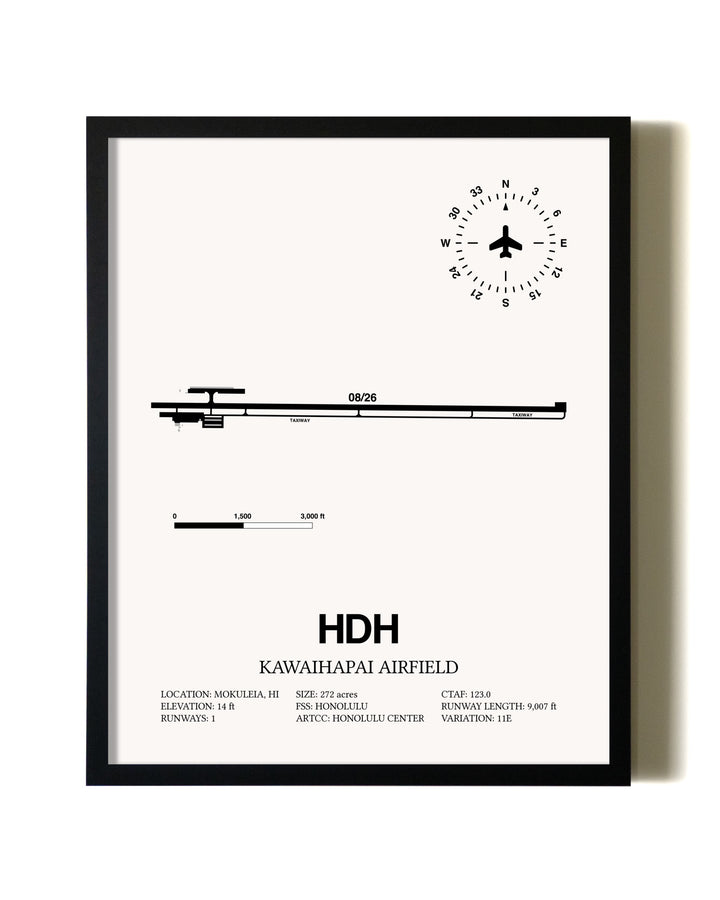 Framed Kawaihapai Airfield wall art poster in black frame
