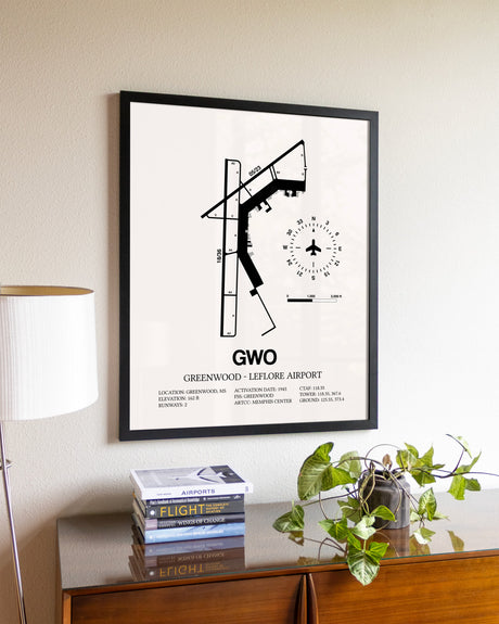 Greenwood-Leflore Airport aviation wall décor in black wood frame