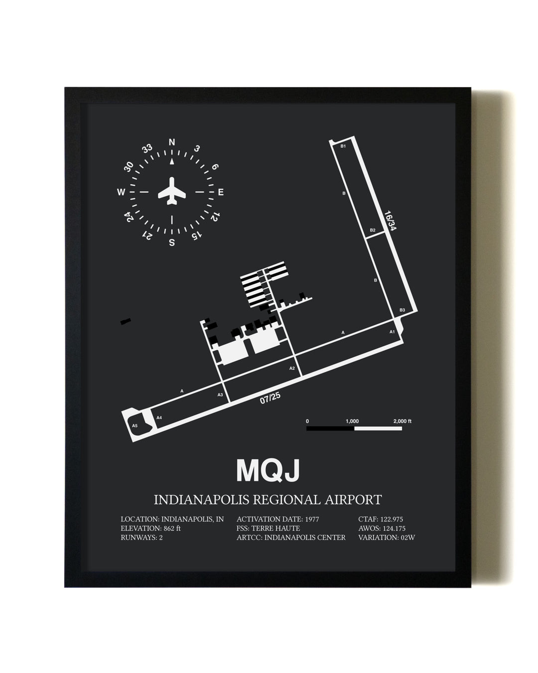 Unframed Indianapolis Regional Airport map print poster
