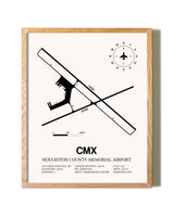 Houghton County Memorial Airport framed print in natural wood frame