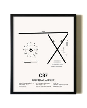 Framed Brodhead Airport wall art poster in black frame