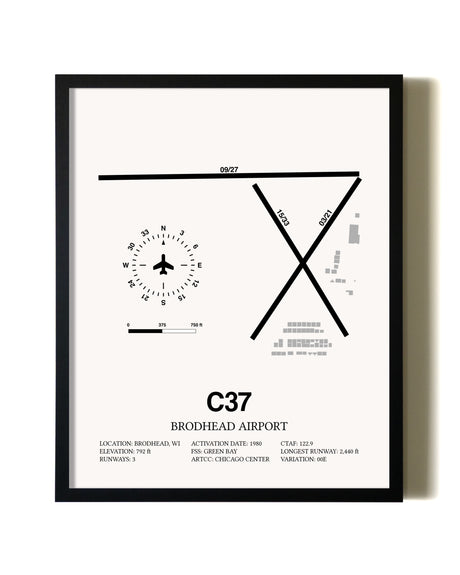 Framed Brodhead Airport wall art poster in black frame