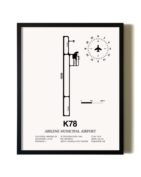 Framed Abilene Municipal Airport wall art poster in black frame