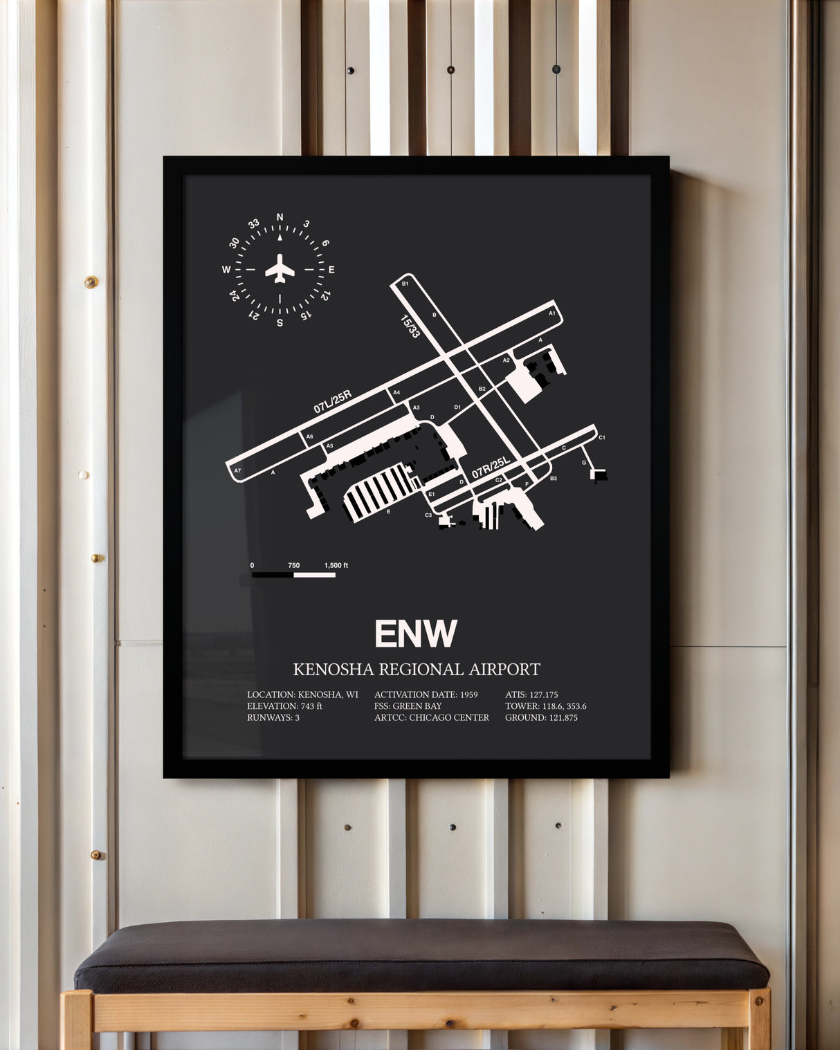 Frame color options for Kenosha Regional Airport Wall Art