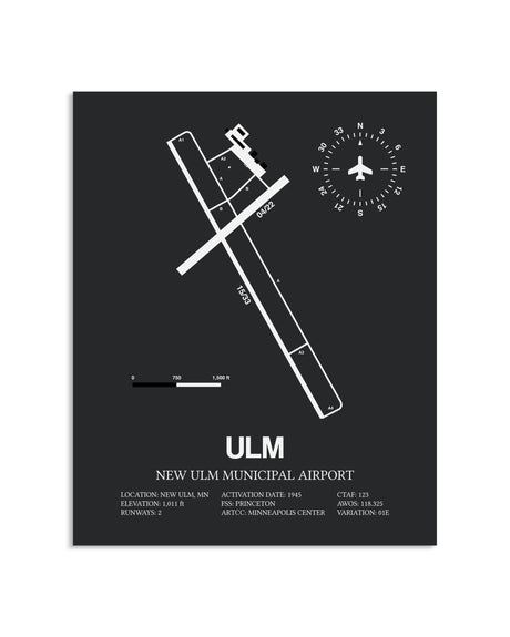 Gray Framed New Ulm Municipal Airport layout wall art poster