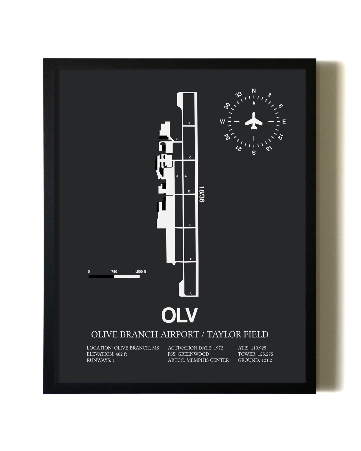 Unframed Olive Branch Airport / Taylor Field map print poster
