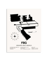 Gray Simmons Army Airfield framed poster displayed in an airplane hangar