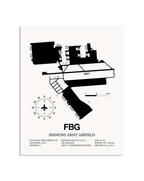 Gray Simmons Army Airfield framed poster displayed in an airplane hangar