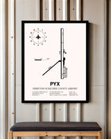 Perryton Ochiltree County Airport framed poster displayed in an airplane hangar