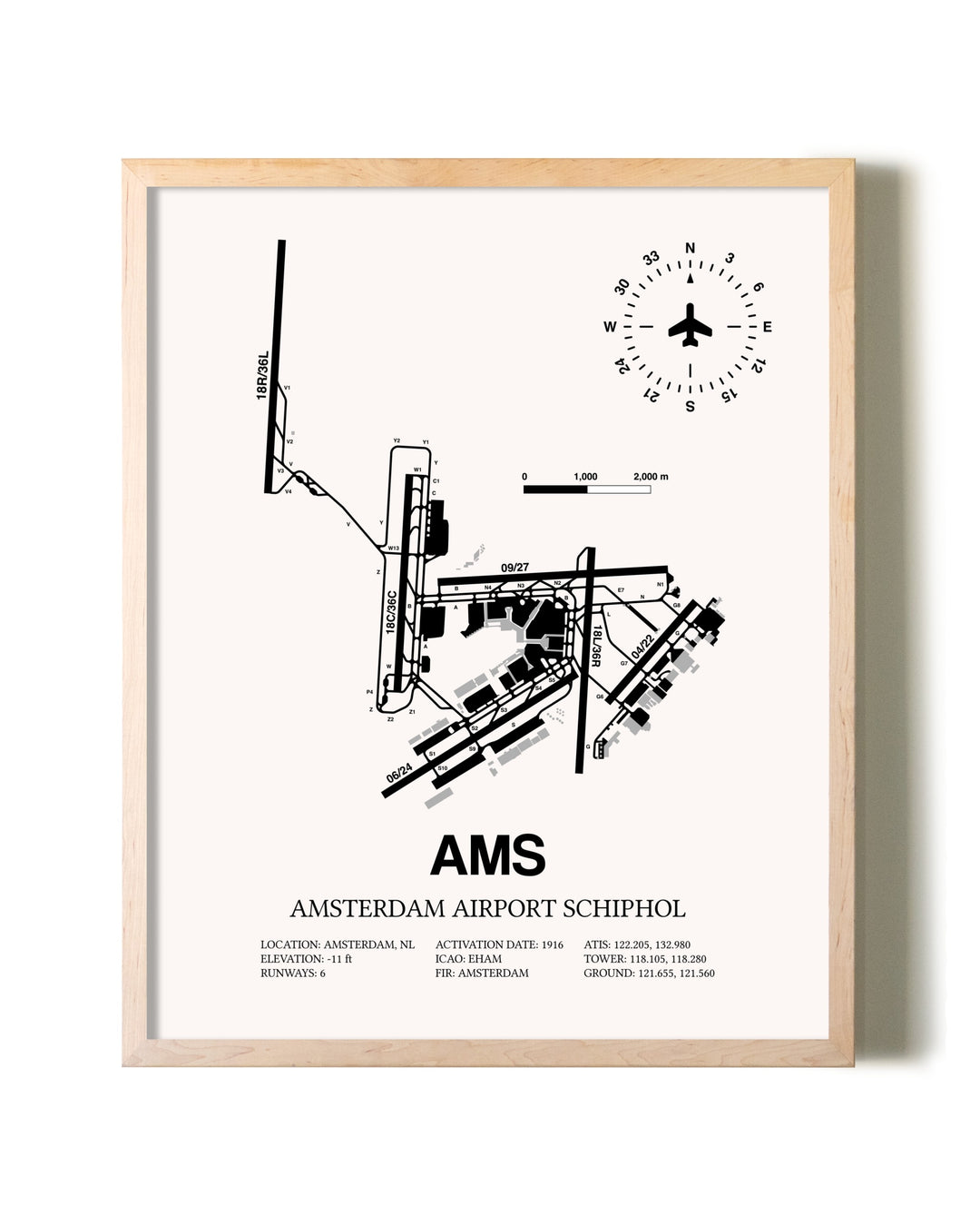 Amsterdam Airport Schiphol framed wall art in white frame