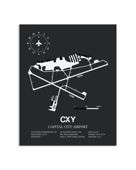 Gray Framed Capital City Airport layout wall art poster
