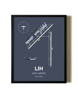 Blue and Cream Framed Lihue Airport layout wall art poster