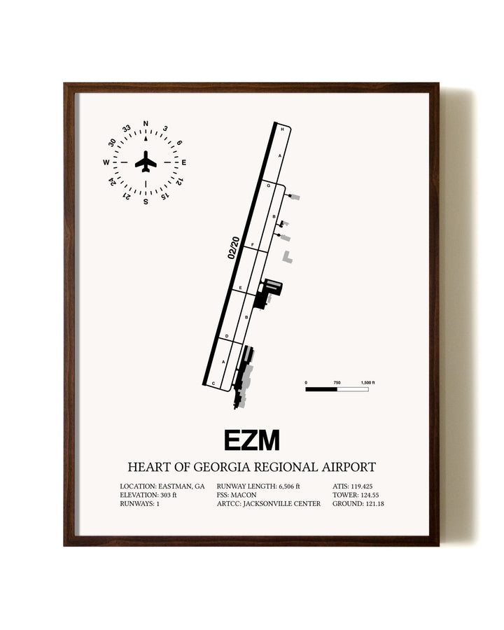 Heart Of Georgia Regional Airport aviation print in walnut frame