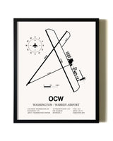 Framed Washington-Warren Airport wall art poster in black frame