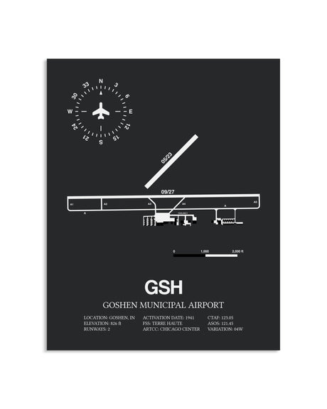 Gray Framed Goshen Municipal Airport layout wall art poster