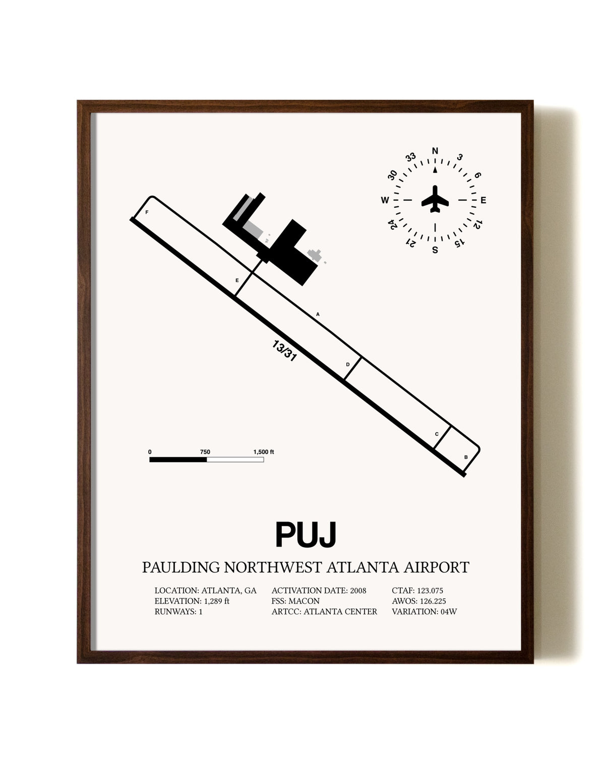 Paulding Northwest Atlanta Airport aviation print in walnut frame