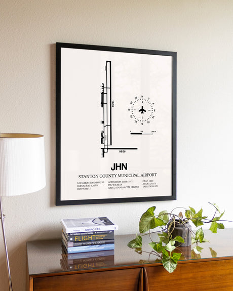 Stanton County Municipal Airport aviation wall décor in black wood frame