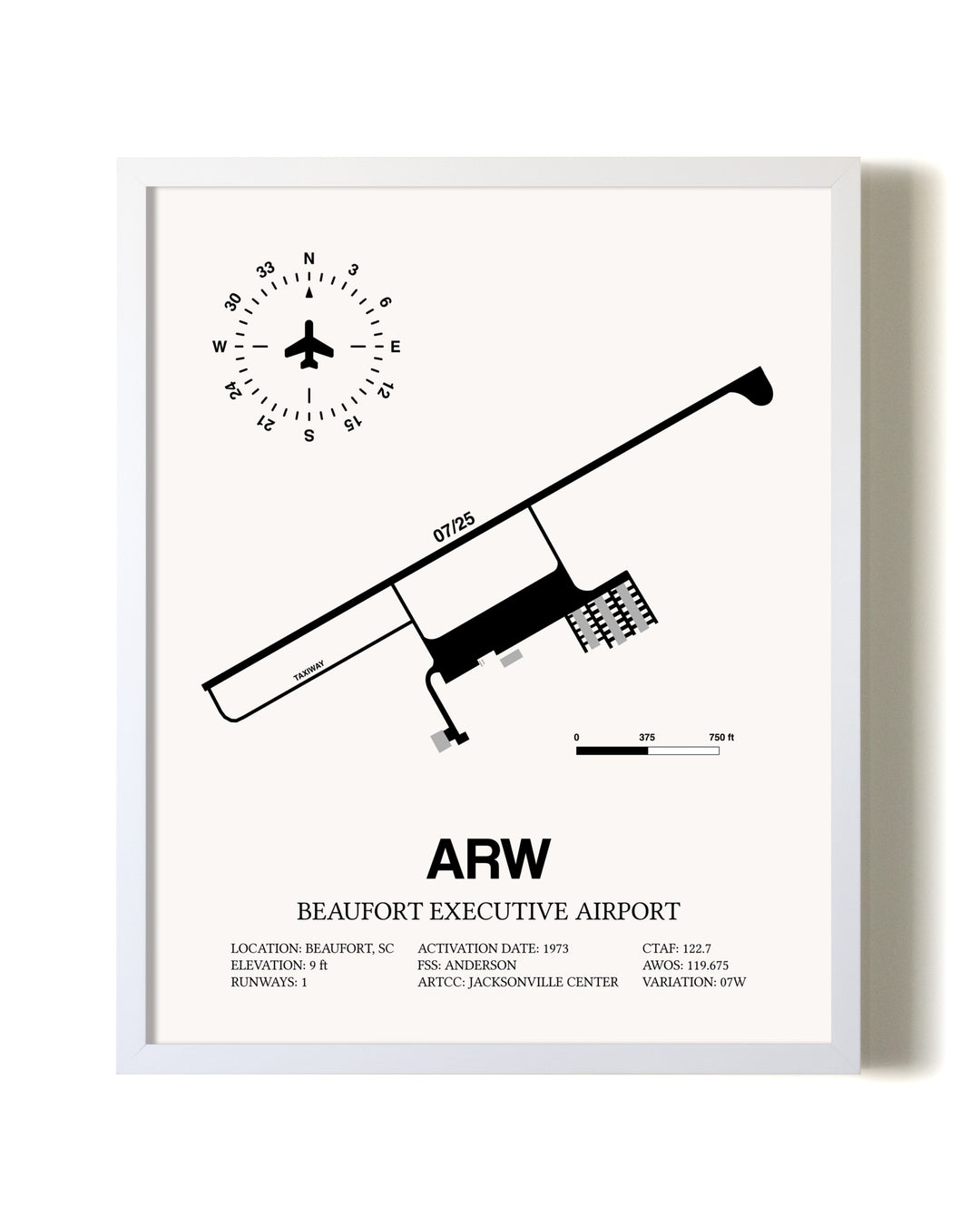 Beaufort Executive Airport airport map poster in oak frame