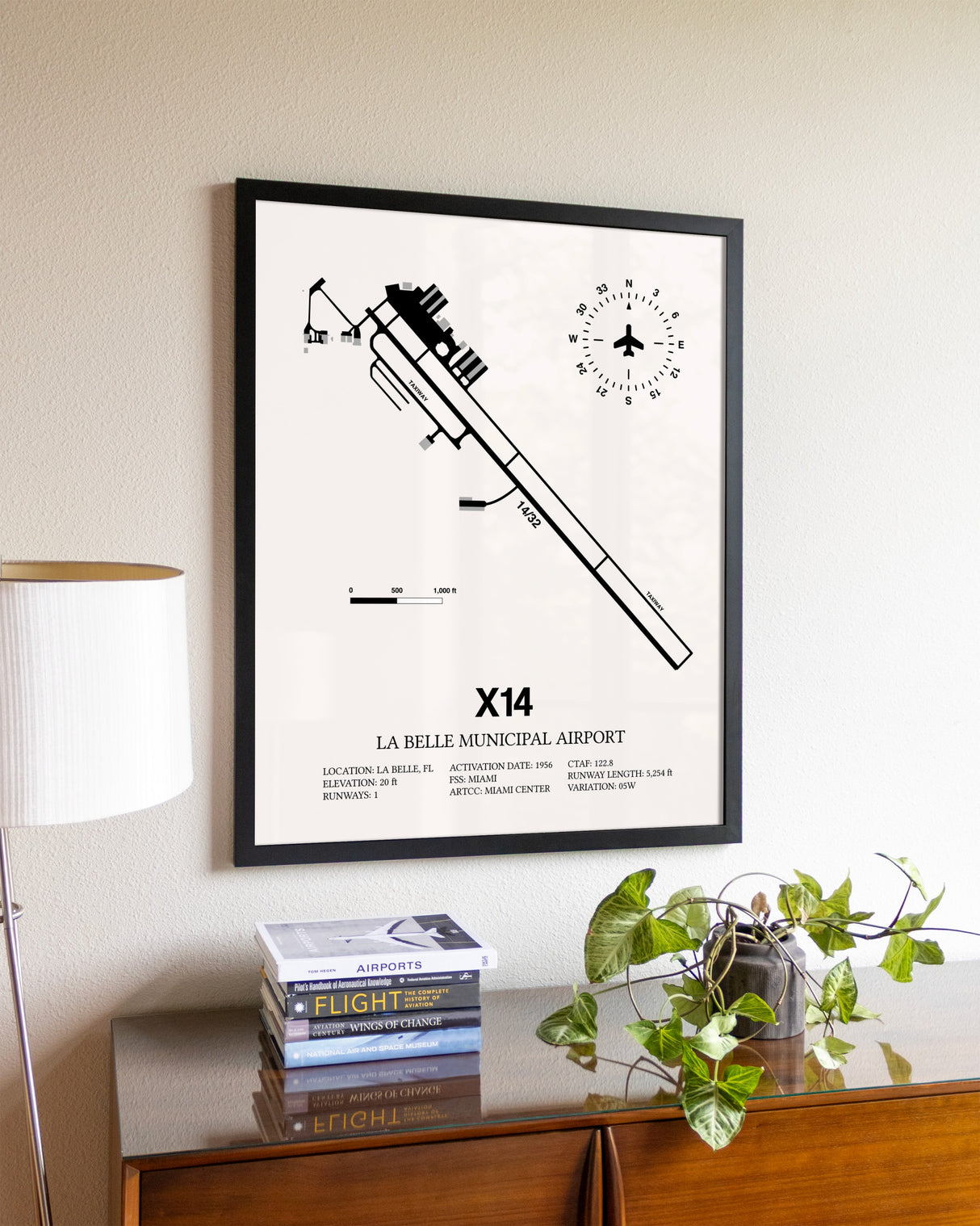 La Belle Municipal Airport aviation wall décor in black wood frame