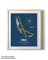Hawkins Field Airport framed print in natural wood frame with mat