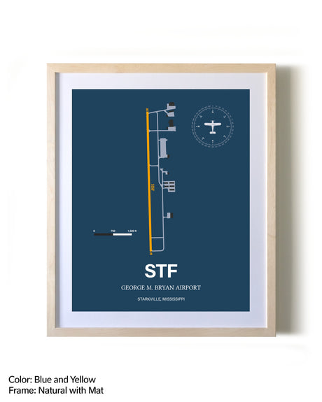 George M. Bryan Airport framed print in natural wood frame with mat