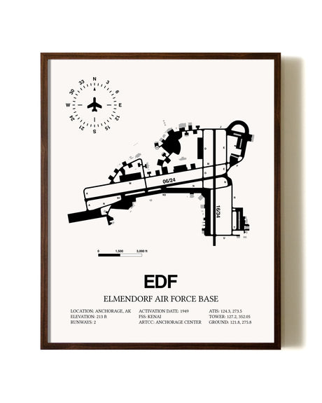 Elmendorf Air Force Base aviation print in walnut frame