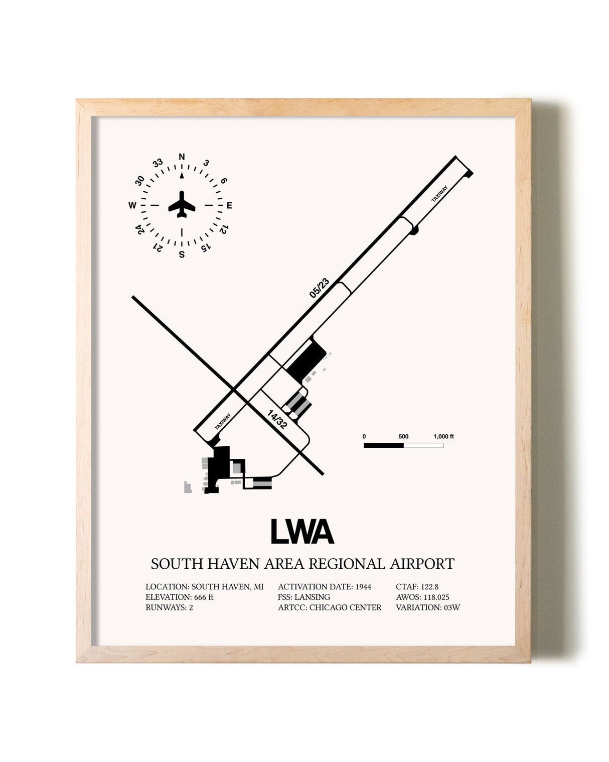 South Haven Area Regional Airport framed wall art in white frame