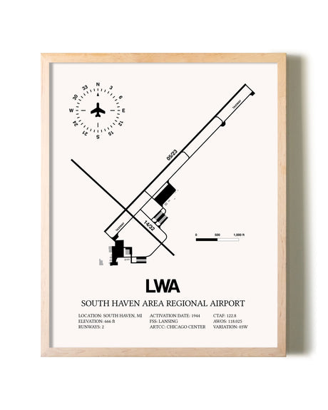 South Haven Area Regional Airport framed wall art in white frame