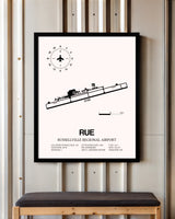 Russellville Regional Airport framed poster displayed in an airplane hangar