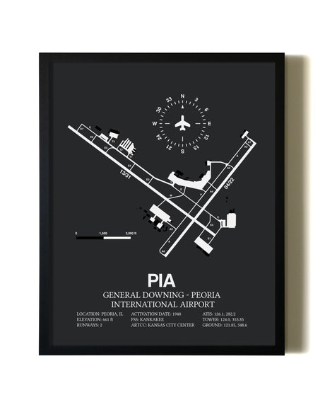Unframed General Downing-Peoria International Airport map print poster