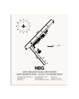 Gray New Orleans Naval Air Station Joint Reserve Base-Alvin Callender Field framed poster displayed in an airplane hangar