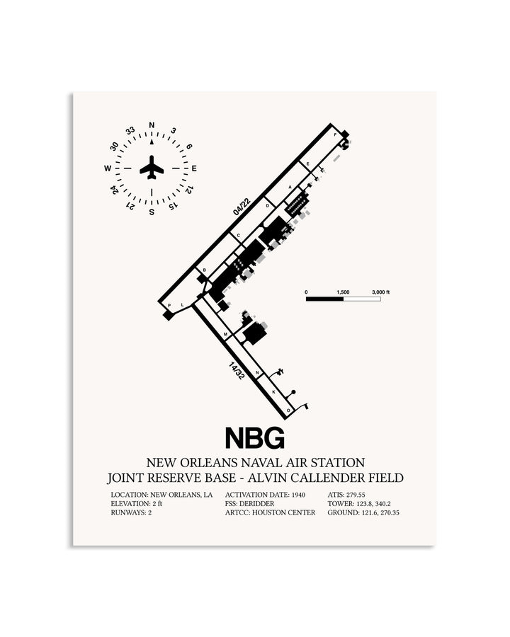 Gray New Orleans Naval Air Station Joint Reserve Base-Alvin Callender Field framed poster displayed in an airplane hangar