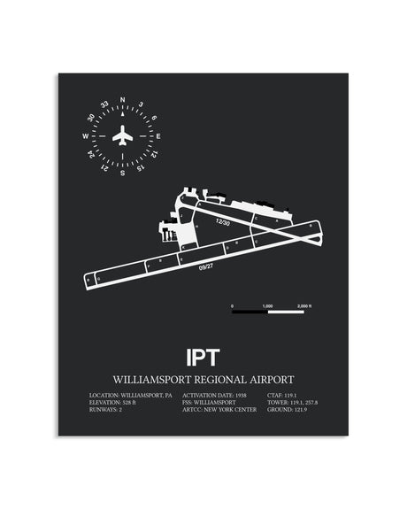 Gray Framed Williamsport Regional Airport layout wall art poster