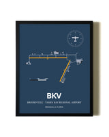 Blue and Yellow Framed Brooksville-Tampa Bay Regional Airport wall art poster in black frame