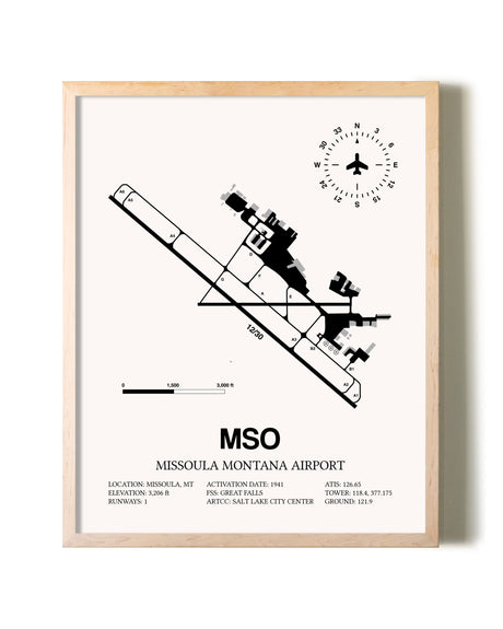 Missoula Montana Airport framed wall art in white frame