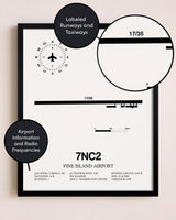 Framed Pine Island Airport layout wall art poster