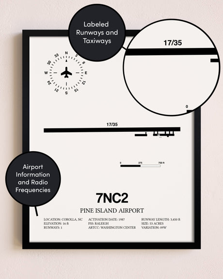 Framed Pine Island Airport layout wall art poster