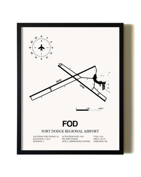Framed Fort Dodge Regional Airport wall art poster in black frame