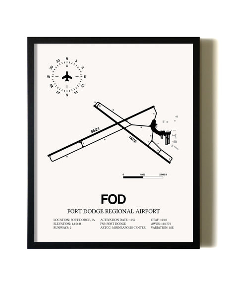 Framed Fort Dodge Regional Airport wall art poster in black frame