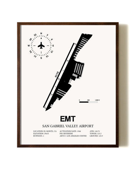 San Gabriel Valley Airport aviation print in walnut frame