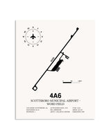 Gray Scottsboro Municipal Airport - Word Field framed poster displayed in an airplane hangar