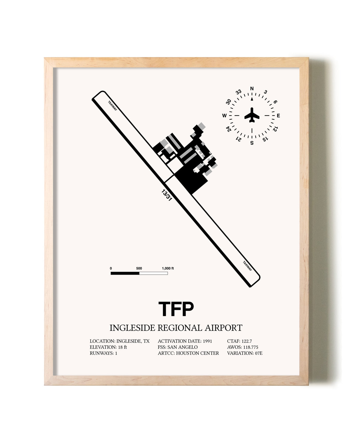 Ingleside Regional Airport framed wall art in white frame