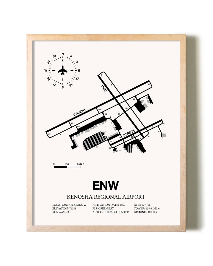 Kenosha Regional Airport framed wall art in white frame