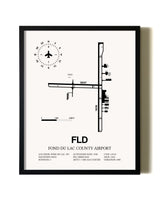 Framed Fond Du Lac County Airport wall art poster in black frame