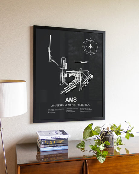 Gray Framed Amsterdam Airport Schiphol wall art poster in black frame