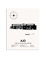 Gray Corona Municipal Airport framed poster displayed in an airplane hangar