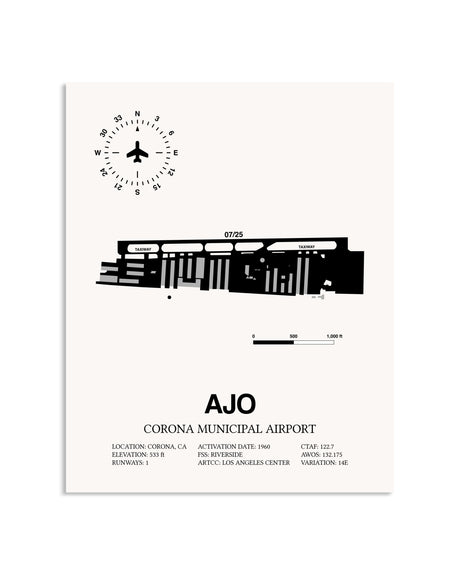 Gray Corona Municipal Airport framed poster displayed in an airplane hangar